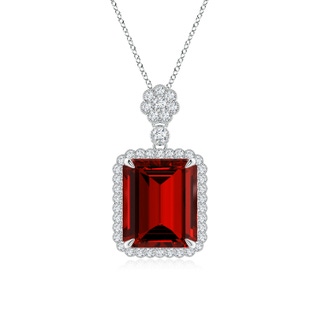 12x10mm Labgrown Lab-Grown Emerald cut Ruby Pendant with Floral Bale in P950 Platinum