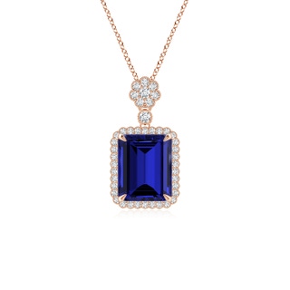 10x8mm Labgrown Lab-Grown Emerald cut Blue Sapphire Pendant with Floral Bale in 10K Rose Gold