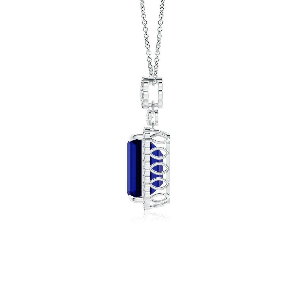 10x8mm Labgrown Lab-Grown Emerald cut Blue Sapphire Pendant with Floral Bale in P950 Platinum Side 199