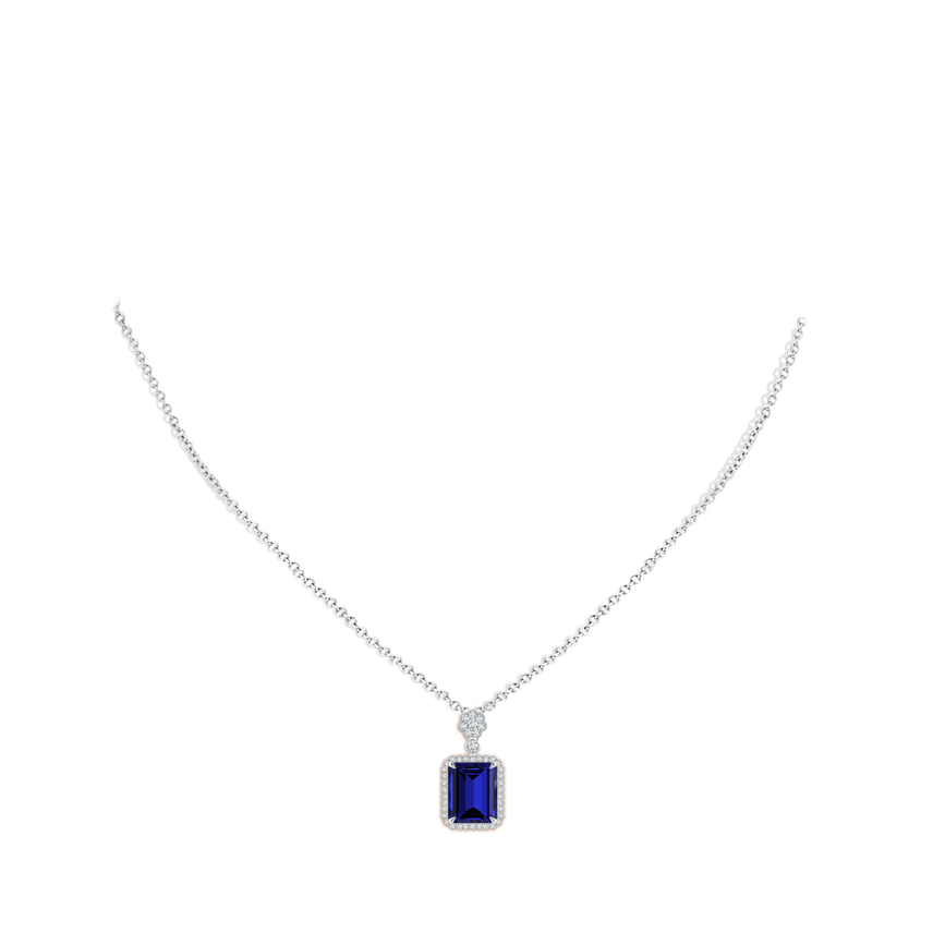 LabGrown Emerald cut Blue Sapphire Pendant with Floral Bale