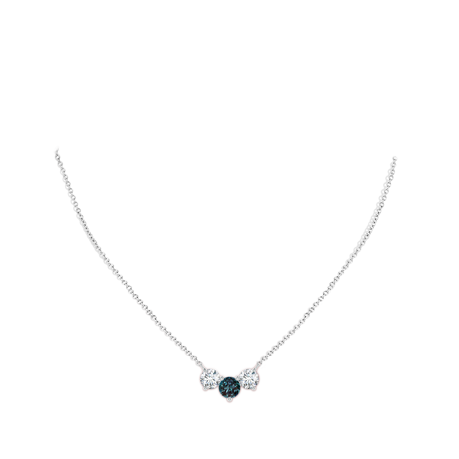 7mm Labgrown Classic Lab-Grown Alexandrite and Diamond Necklace in White Gold - body_neck