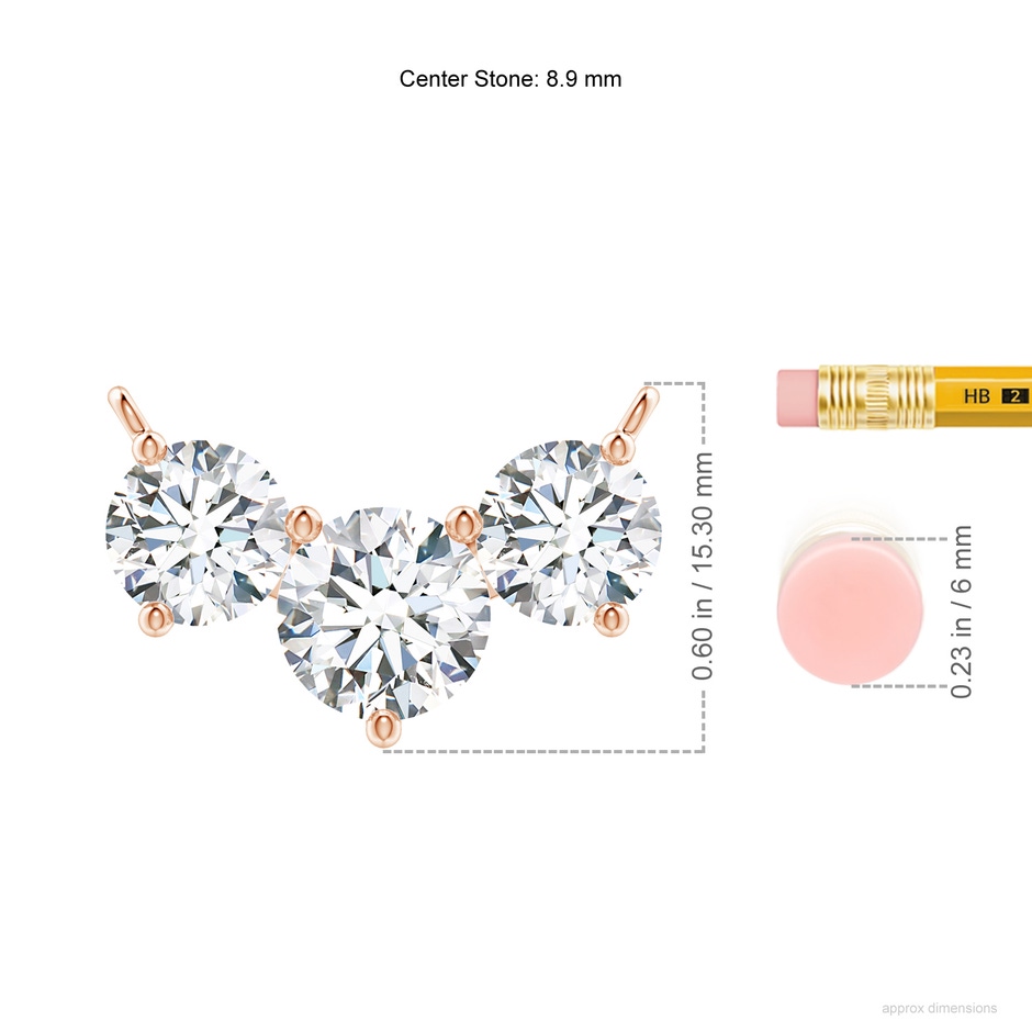 8.9mm FGVS Lab-Grown Classic Trio Diamond Necklace in Rose Gold ruler