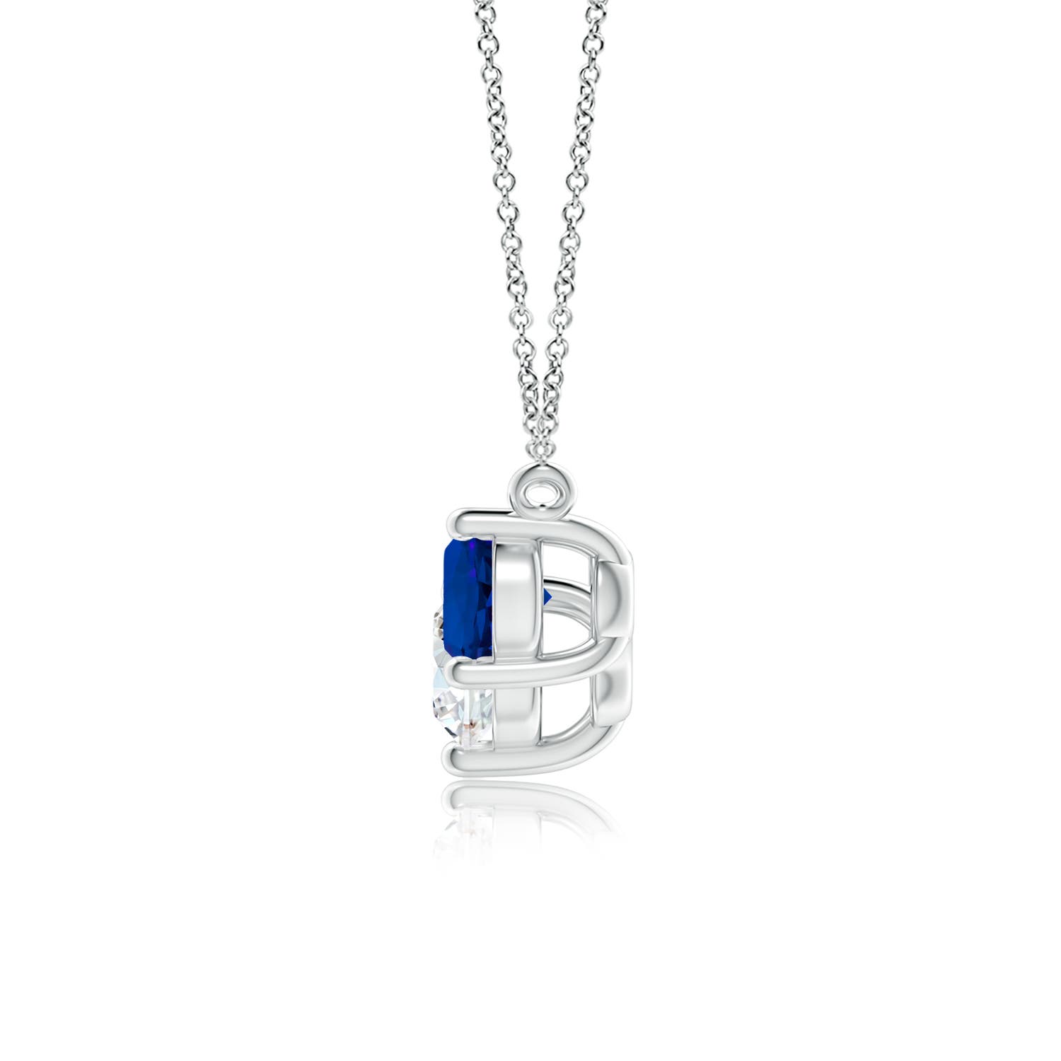 6mm FGVS Lab-Grown Round and Blue Sapphire Diamond Three Stone Necklace in 18K White Gold