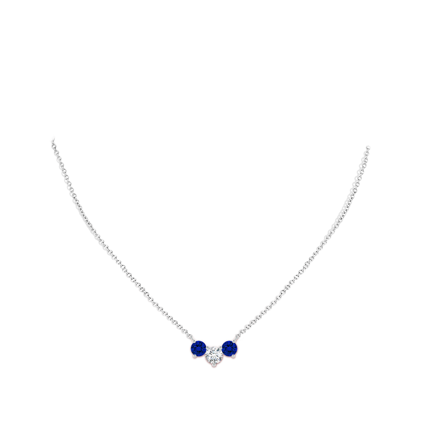 Classic Trio Round Lab-Grown Diamond and Blue Sapphire Necklace