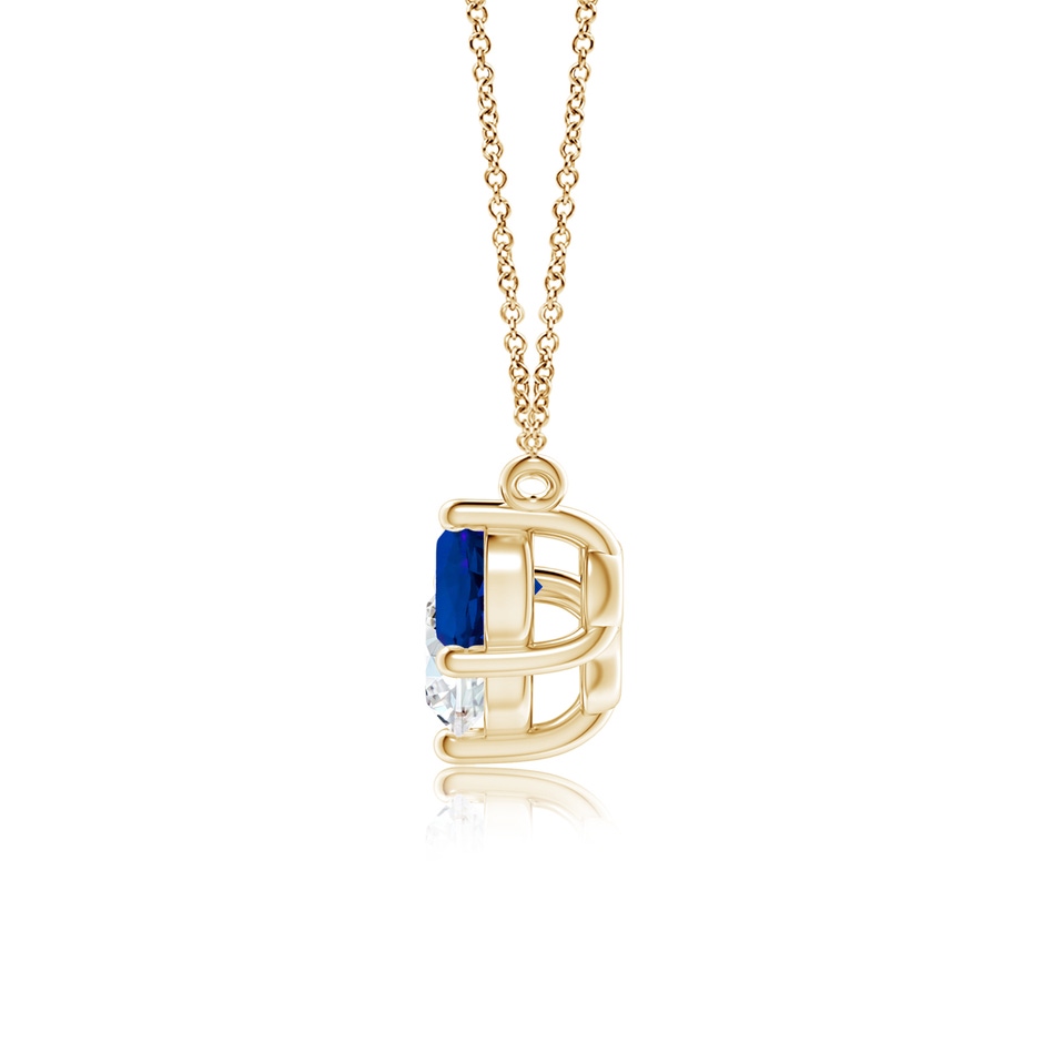 6mm FGVS Lab-Grown Round and Blue Sapphire Diamond Three Stone Necklace in Yellow Gold side 199