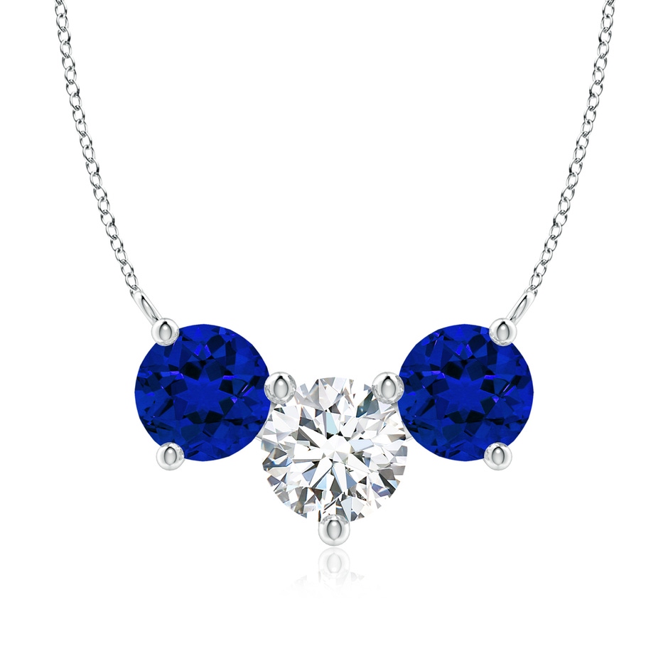 8.1mm FGVS Lab-Grown Round and Blue Sapphire Diamond Three Stone Necklace in P950 Platinum 