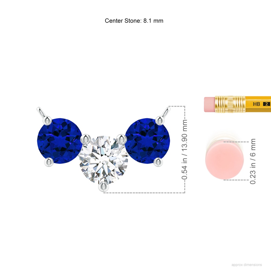 8.1mm FGVS Lab-Grown Round and Blue Sapphire Diamond Three Stone Necklace in P950 Platinum ruler