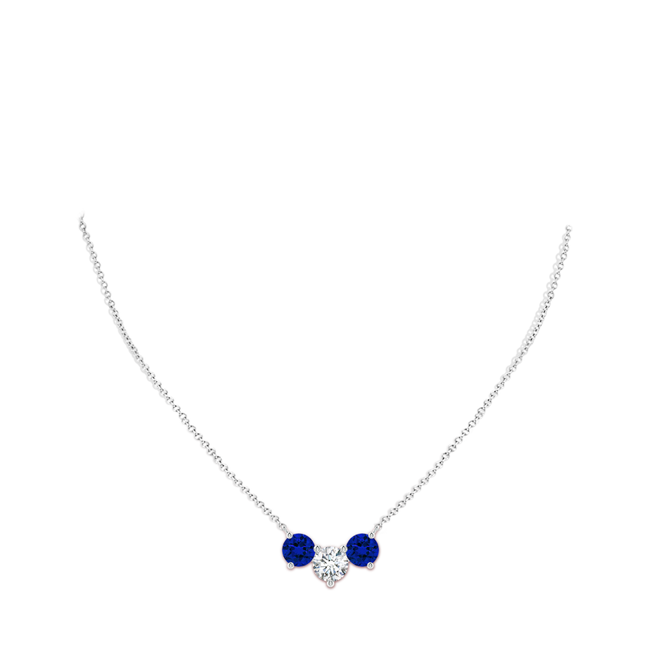 8.1mm FGVS Lab-Grown Round and Blue Sapphire Diamond Three Stone Necklace in P950 Platinum pen