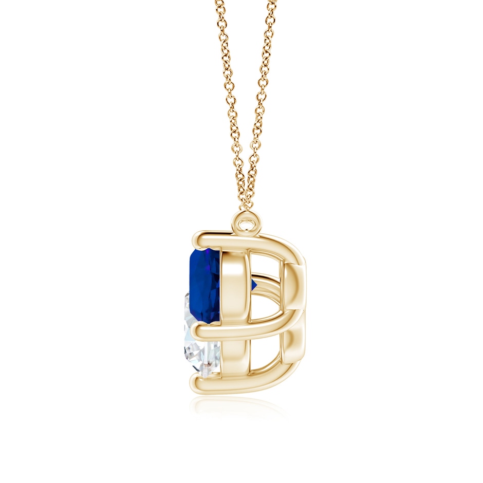 8.1mm FGVS Lab-Grown Round and Blue Sapphire Diamond Three Stone Necklace in Yellow Gold side 199