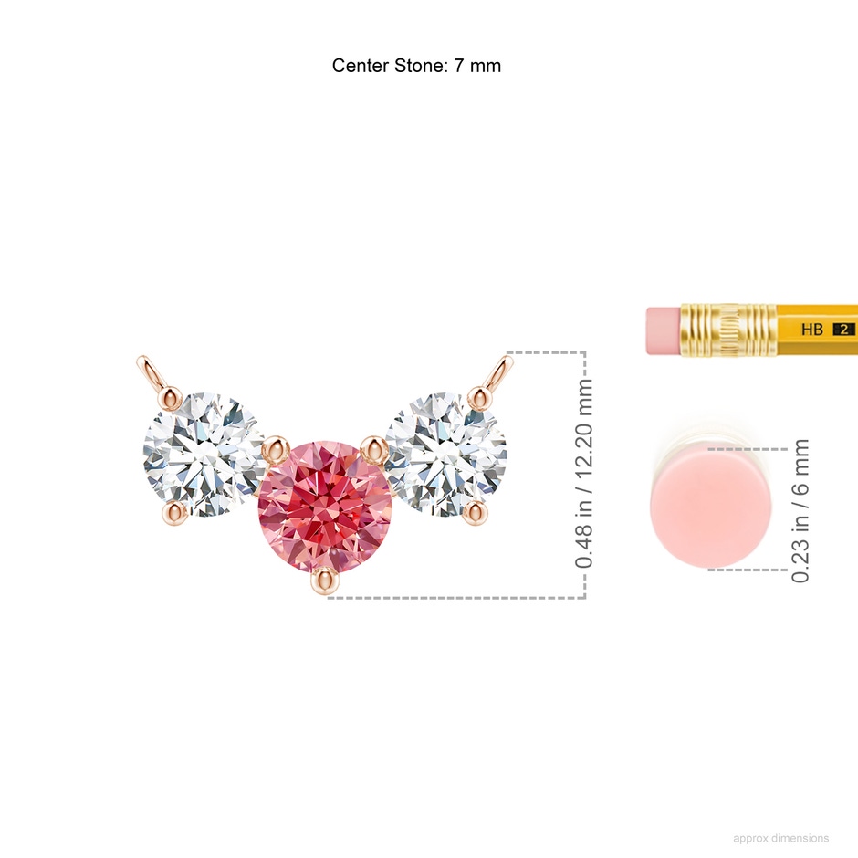 7mm Labgrown Classic Lab-Grown Fancy Intense Pink and White Diamond Necklace in Rose Gold ruler