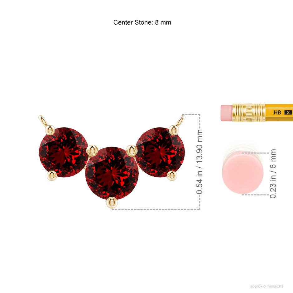 8mm Labgrown Lab-Grown Classic Trio Ruby Necklace in Yellow Gold ruler