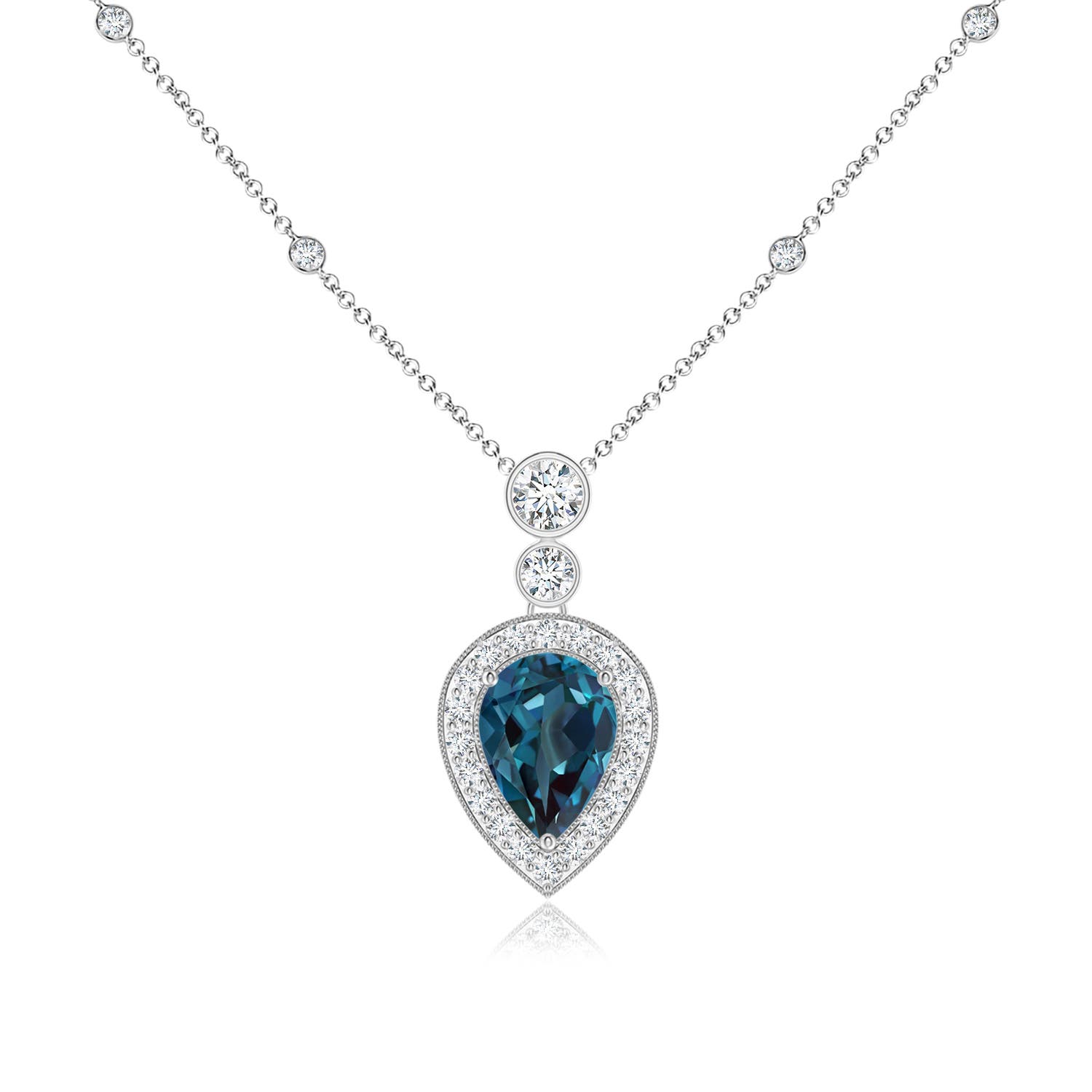 7x5mm Labgrown Inverted Pear Lab-Grown Alexandrite Necklace with Diamonds in 18K White Gold