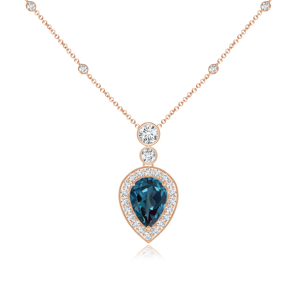 7x5mm Labgrown Inverted Pear Lab-Grown Alexandrite Necklace with Diamonds in Rose Gold