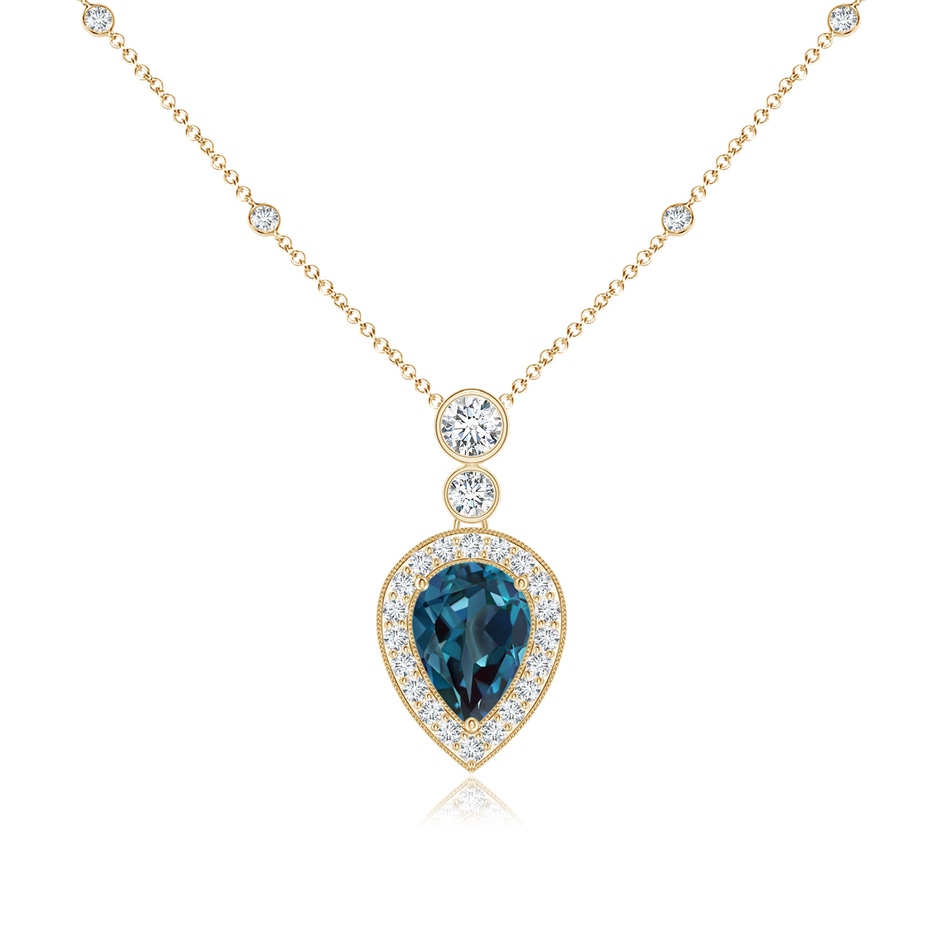 7x5mm Labgrown Inverted Pear Lab-Grown Alexandrite Necklace with Diamonds in Yellow Gold 