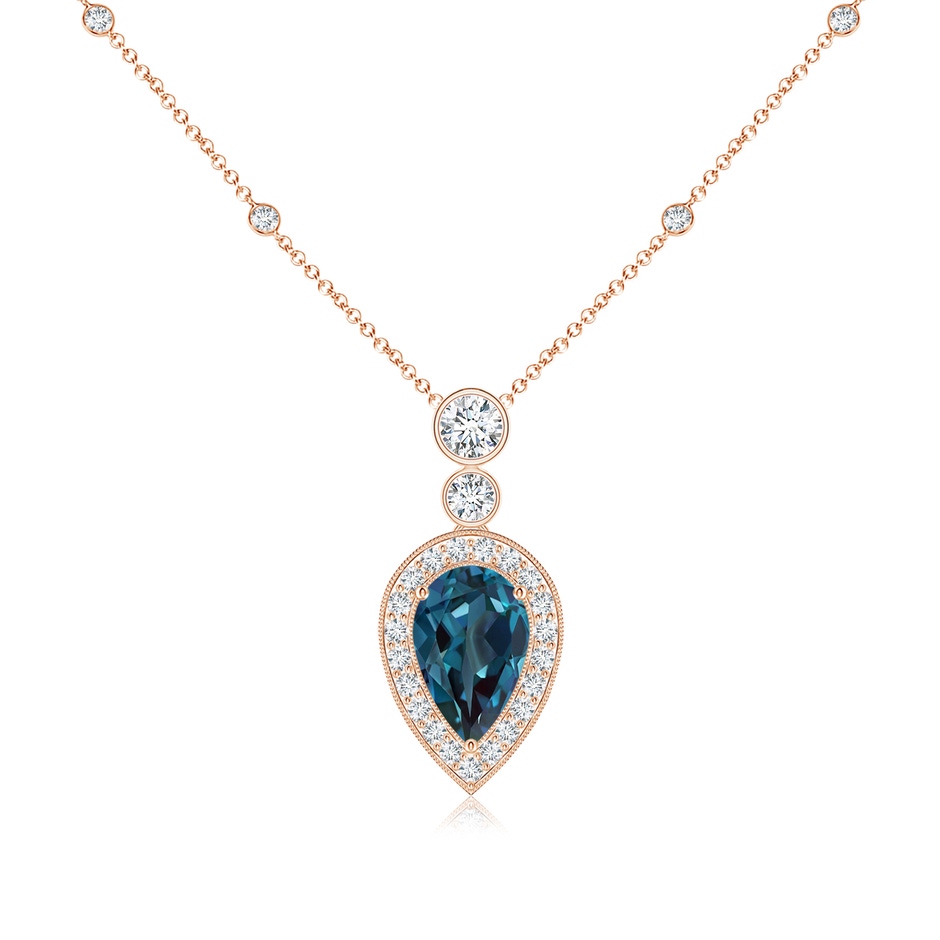 8x5mm Labgrown Inverted Pear Lab-Grown Alexandrite Necklace with Diamonds in Rose Gold 