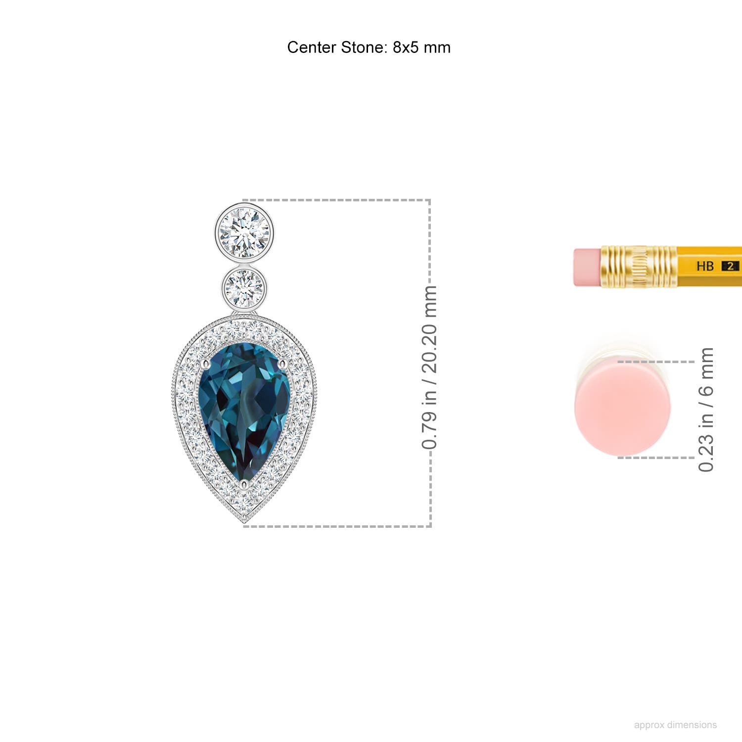 8x5mm Labgrown Inverted Pear Lab-Grown Alexandrite Necklace with Diamonds in White Gold - ruler