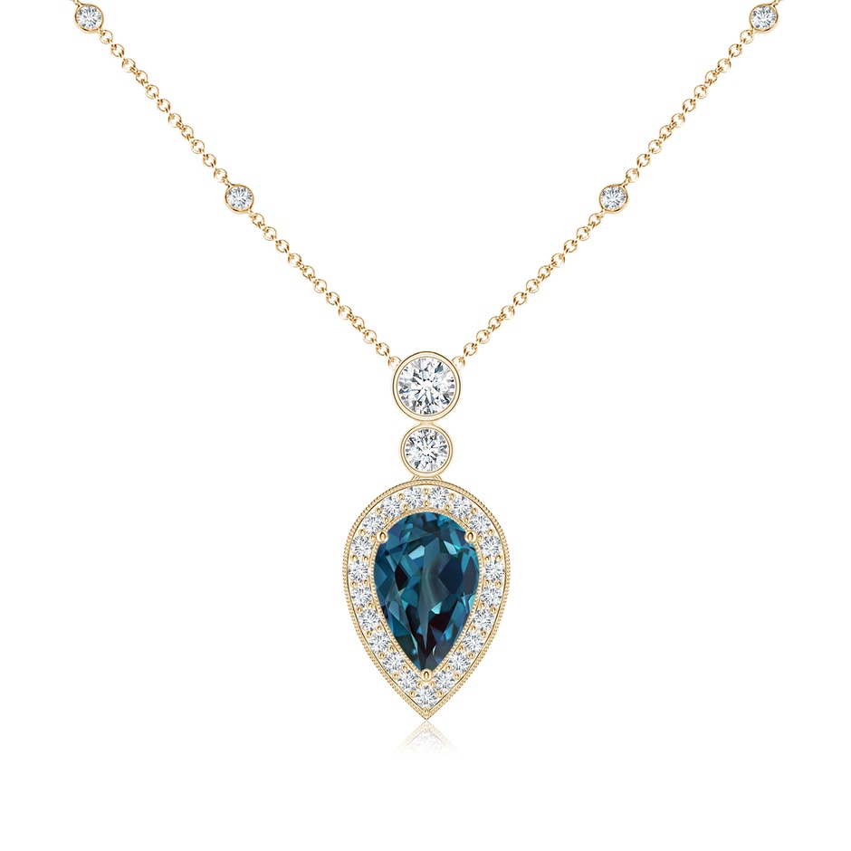 8x5mm Labgrown Inverted Pear Lab-Grown Alexandrite Necklace with Diamonds in Yellow Gold 