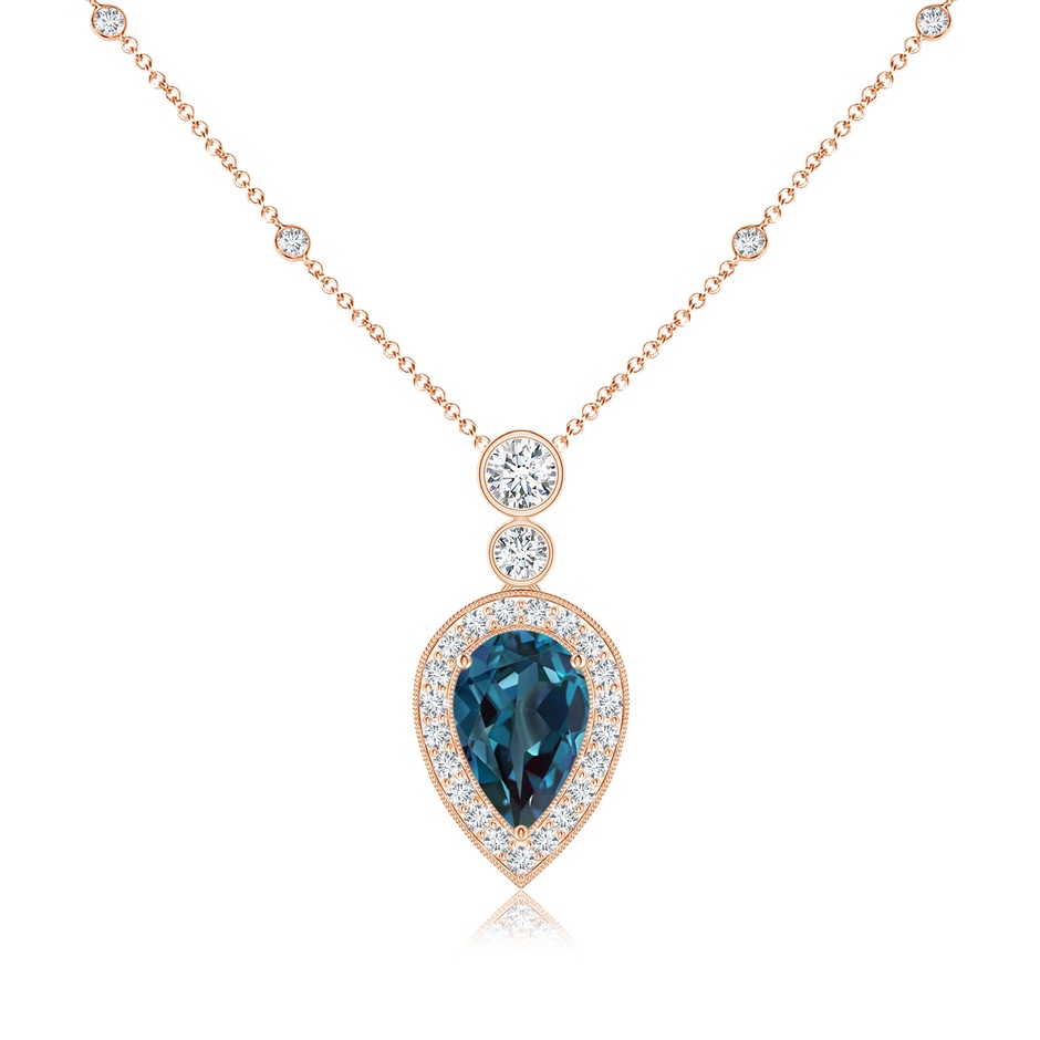 9x6mm Labgrown Inverted Pear Lab-Grown Alexandrite Necklace with Diamonds in Rose Gold 