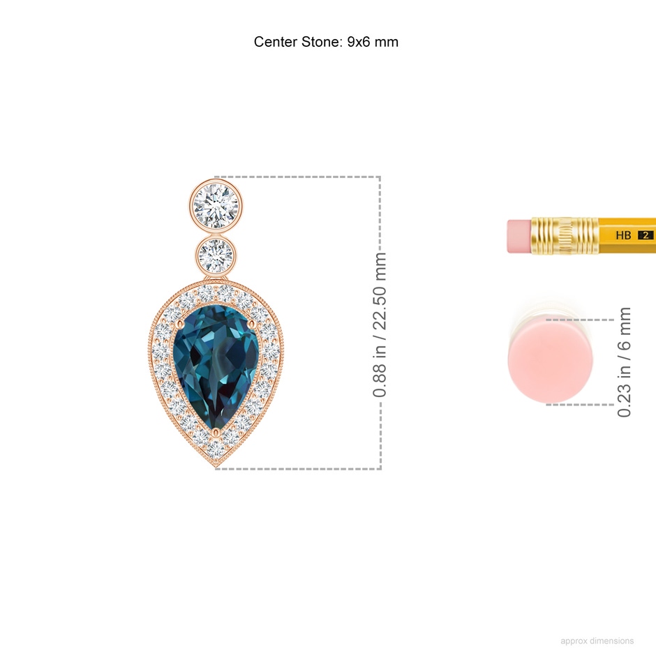 9x6mm Labgrown Inverted Pear Lab-Grown Alexandrite Necklace with Diamonds in Rose Gold ruler