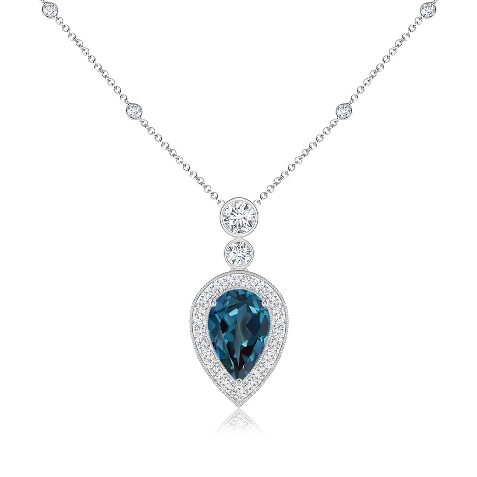9x6mm Labgrown Inverted Pear Lab-Grown Alexandrite Necklace with Diamonds in White Gold 