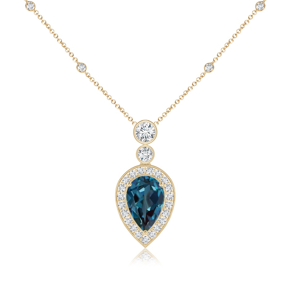9x6mm Labgrown Inverted Pear Lab-Grown Alexandrite Necklace with Diamonds in Yellow Gold 