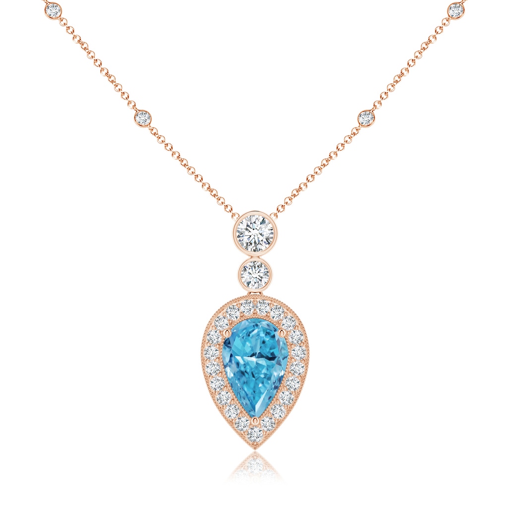 11x7mm Labgrown Inverted Pear Lab-Grown Fancy Intense Blue Diamond Necklace in Rose Gold