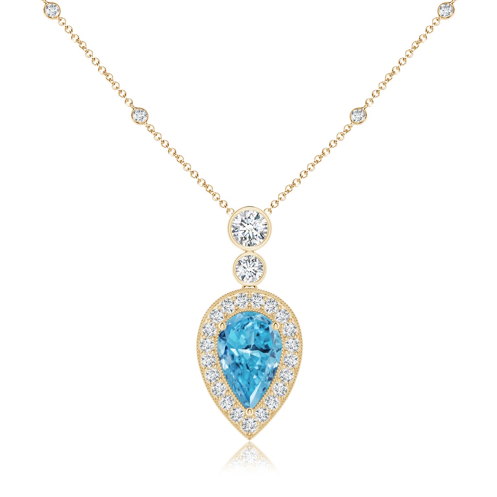 11x7mm Labgrown Inverted Pear Lab-Grown Fancy Intense Blue Diamond Necklace in Yellow Gold