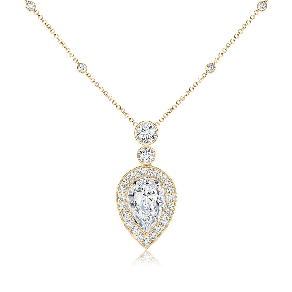 9x5.5mm FGVS Lab-Grown Inverted Pear Diamond Necklace in Yellow Gold