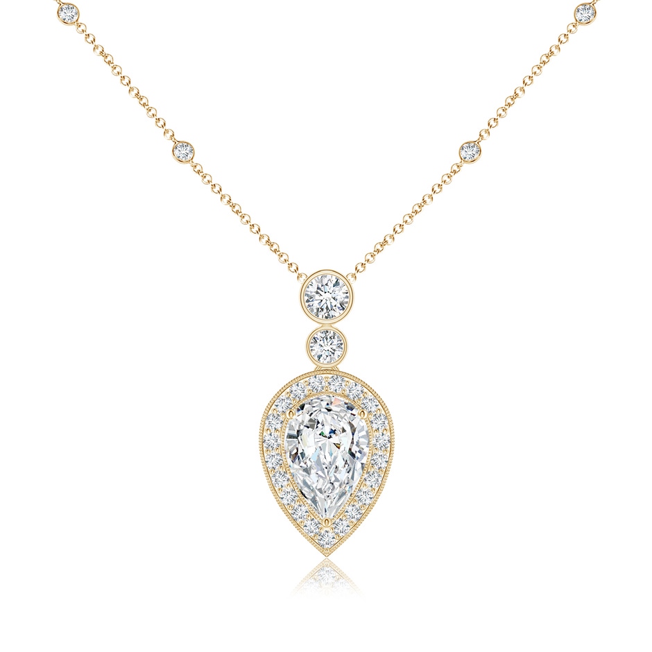 9x5.5mm FGVS Lab-Grown Inverted Pear Diamond Necklace in Yellow Gold 