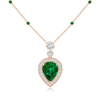 10x8mm Labgrown Lab-Grown Inverted Pear Emerald Necklace with Lab Diamonds in 18K Rose Gold