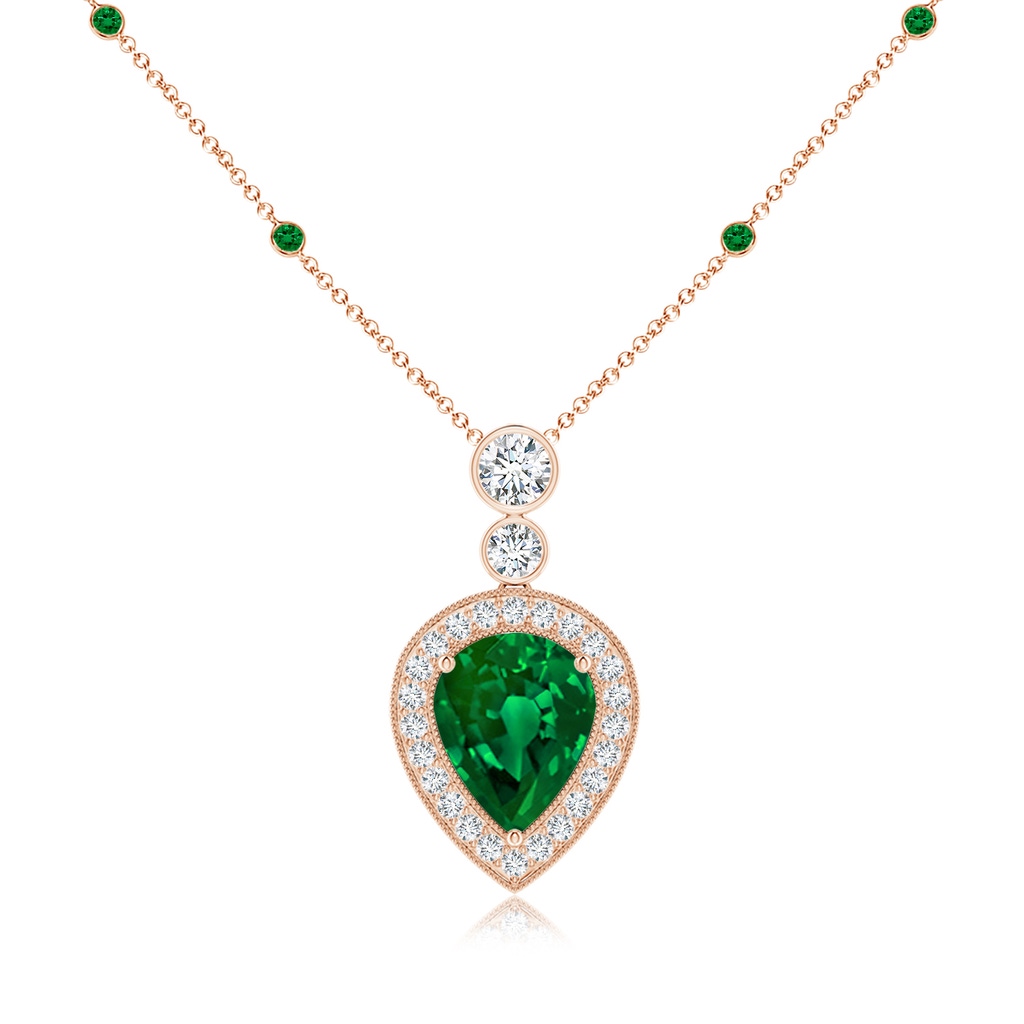 10x8mm Labgrown Lab-Grown Inverted Pear Emerald Necklace with Lab Diamonds in Rose Gold