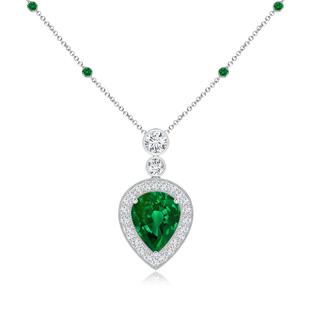 10x8mm Labgrown Lab-Grown Inverted Pear Emerald Necklace with Lab Diamonds in White Gold