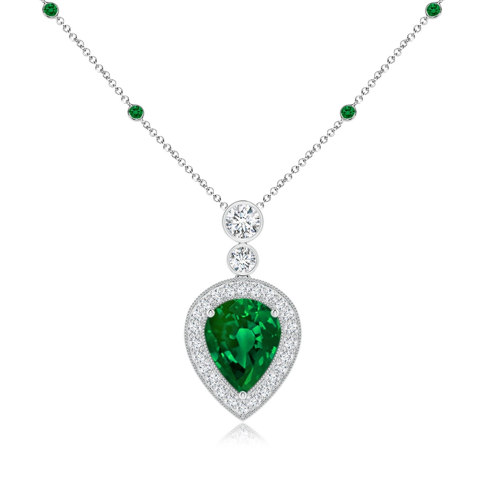 10x8mm Labgrown Lab-Grown Inverted Pear Emerald Necklace with Lab Diamonds in White Gold 