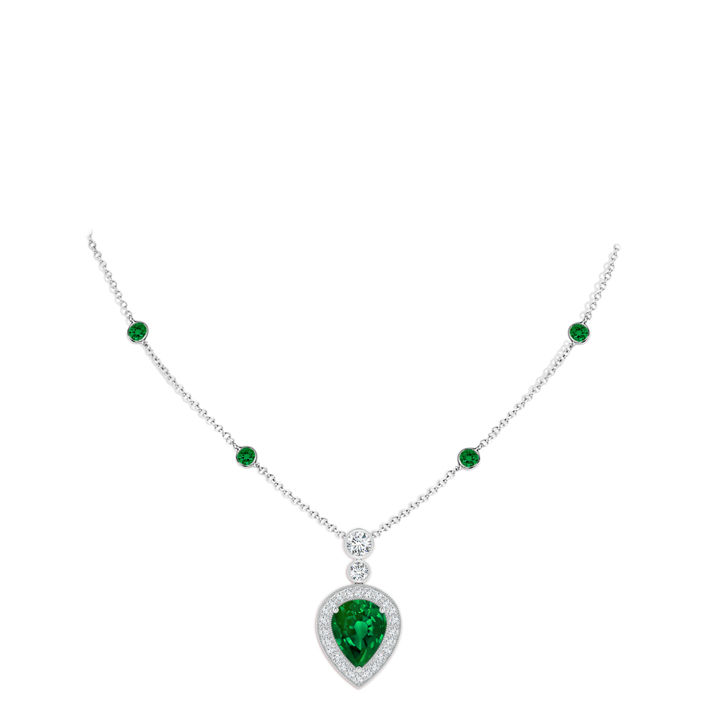 10x8mm Labgrown Lab-Grown Inverted Pear Emerald Necklace with Lab Diamonds in White Gold pen