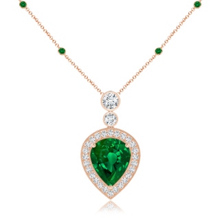 12x10mm Labgrown Lab-Grown Inverted Pear Emerald Necklace with Lab Diamonds in Rose Gold