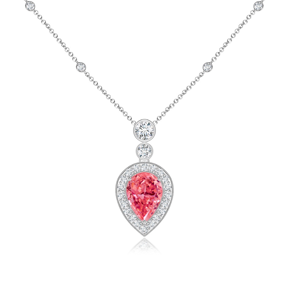 7x5mm Labgrown Inverted Pear Lab-Grown Fancy Intense Pink Diamond Necklace in P950 Platinum 