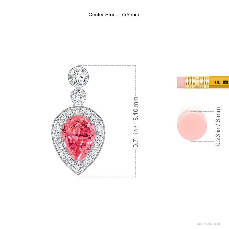 7x5mm Labgrown Inverted Pear Lab-Grown Fancy Intense Pink Diamond Necklace in P950 Platinum ruler