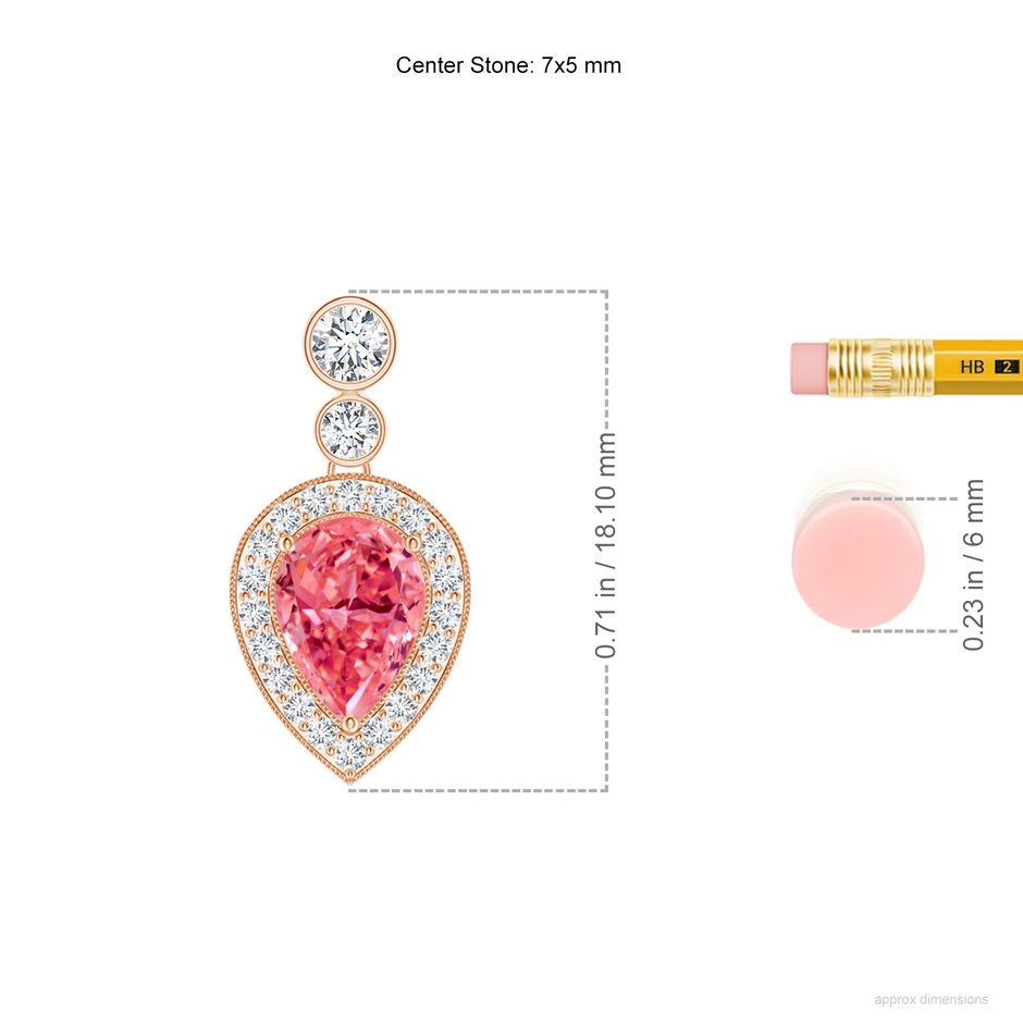 7x5mm Labgrown Inverted Pear Lab-Grown Fancy Intense Pink Diamond Necklace in Rose Gold ruler
