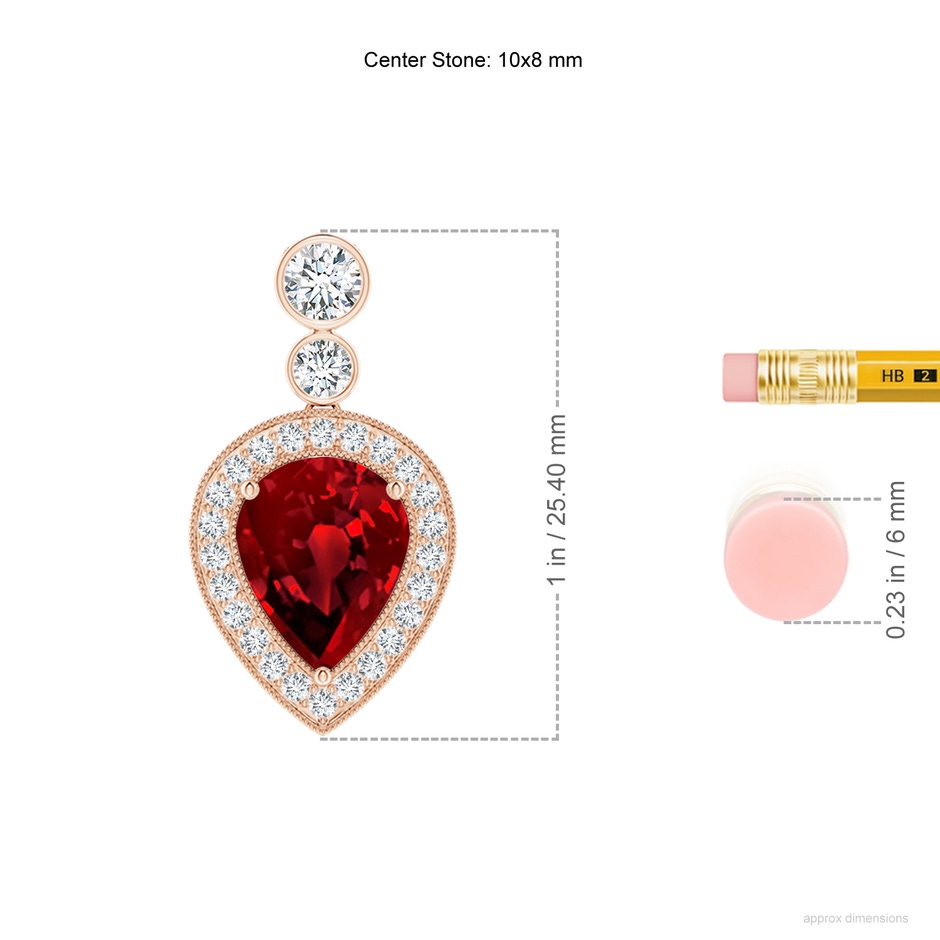 10x8mm Labgrown Lab-Grown Inverted Pear Ruby Necklace with Lab Diamonds in Rose Gold ruler