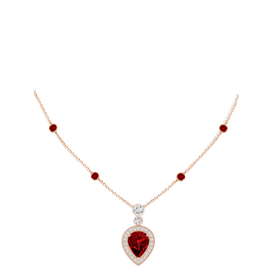 10x8mm Labgrown Lab-Grown Inverted Pear Ruby Necklace with Lab Diamonds in Rose Gold pen