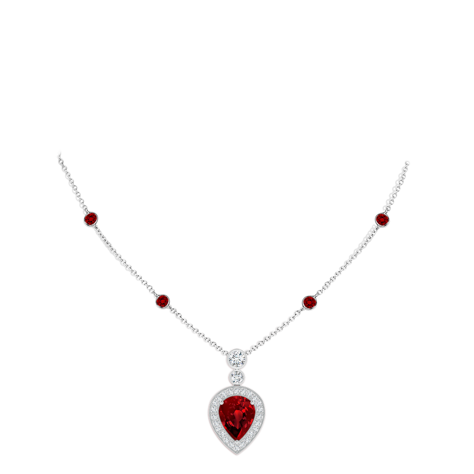 10x8mm Labgrown Lab-Grown Inverted Pear Ruby Necklace with Lab Diamonds in White Gold pen