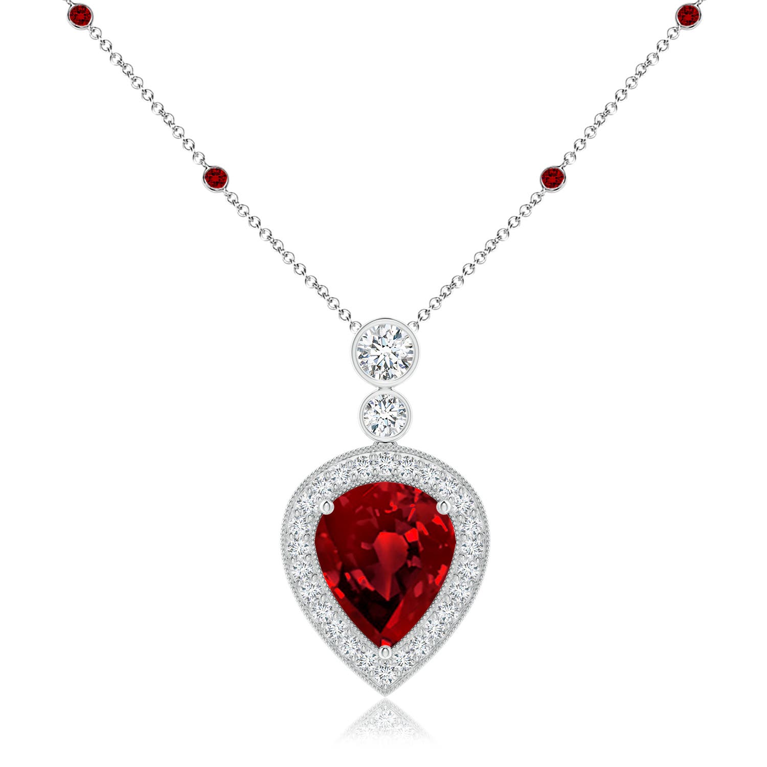 12x10mm Labgrown Lab-Grown Inverted Pear Ruby Necklace with Lab Diamonds in P950 Platinum