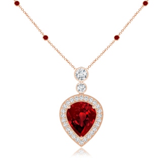 12x10mm Labgrown Lab-Grown Inverted Pear Ruby Necklace with Lab Diamonds in Rose Gold