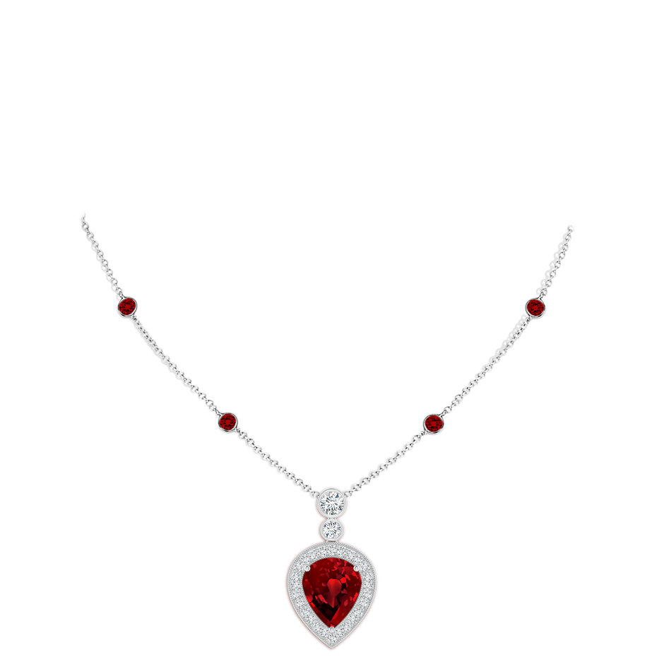 12x10mm Labgrown Lab-Grown Inverted Pear Ruby Necklace with Lab Diamonds in White Gold pen