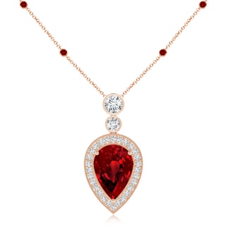 14x10mm Labgrown Lab-Grown Inverted Pear Ruby Necklace with Lab Diamonds in 18K Rose Gold