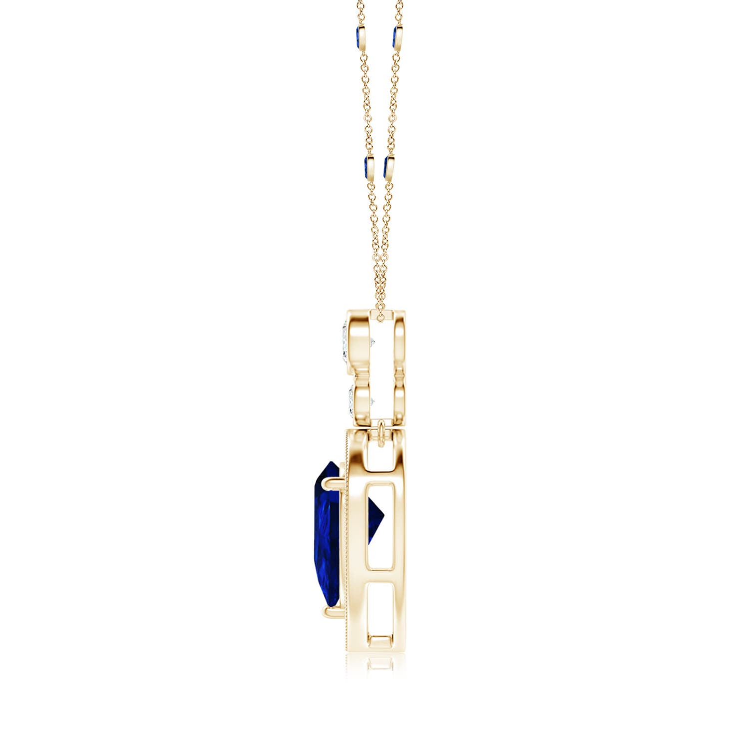 10x8mm Labgrown Lab-Grown Inverted Pear Blue Sapphire Necklace with Lab Diamonds in 18K Yellow Gold