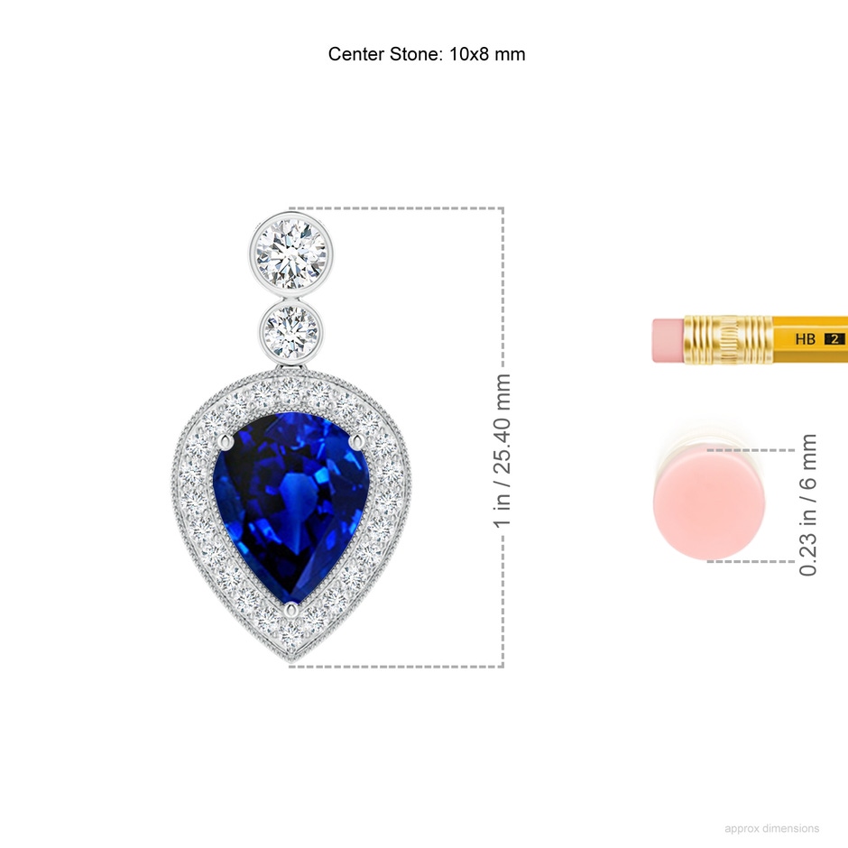 10x8mm Labgrown Lab-Grown Inverted Pear Blue Sapphire Necklace with Lab Diamonds in P950 Platinum ruler
