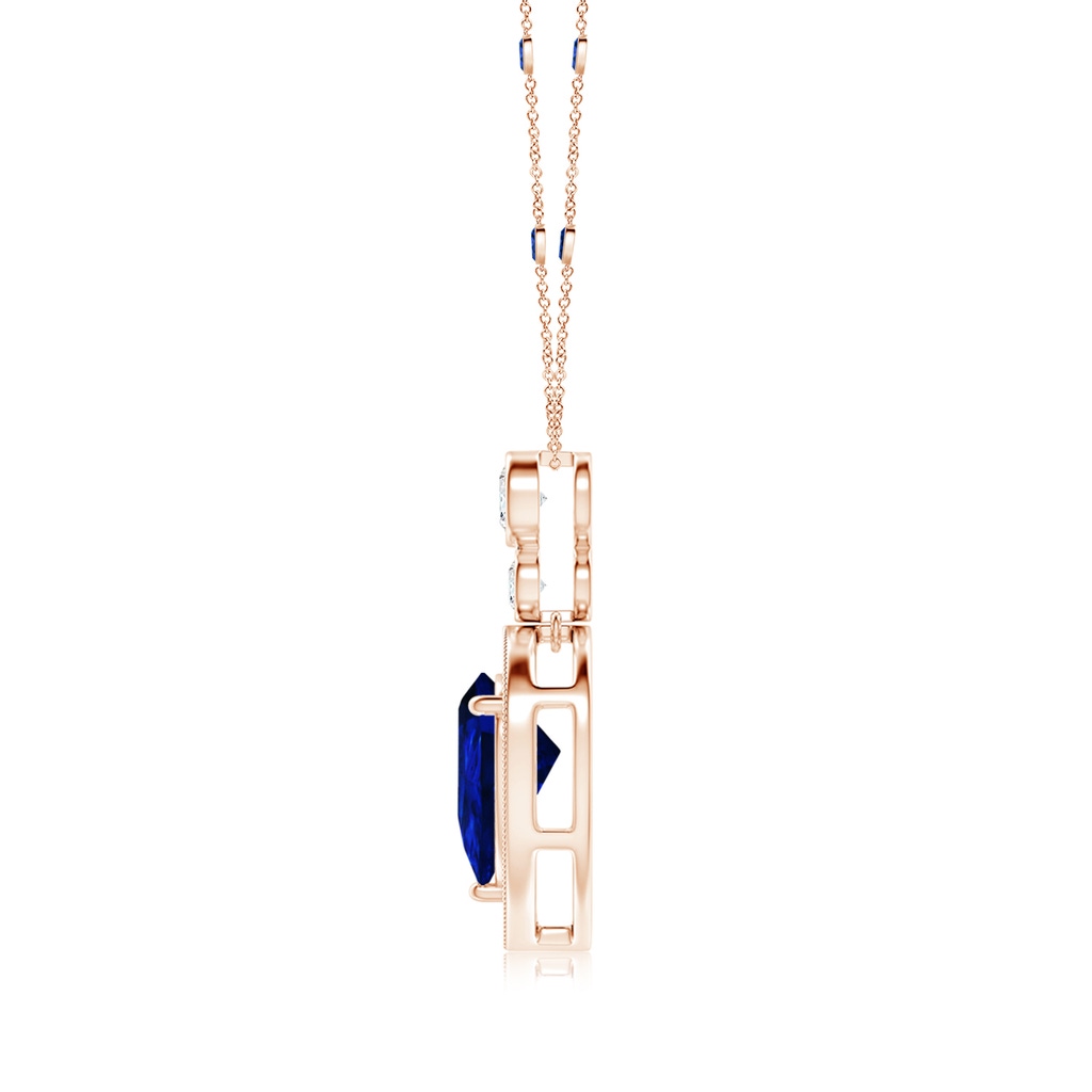 10x8mm Labgrown Lab-Grown Inverted Pear Blue Sapphire Necklace with Lab Diamonds in Rose Gold - side 199