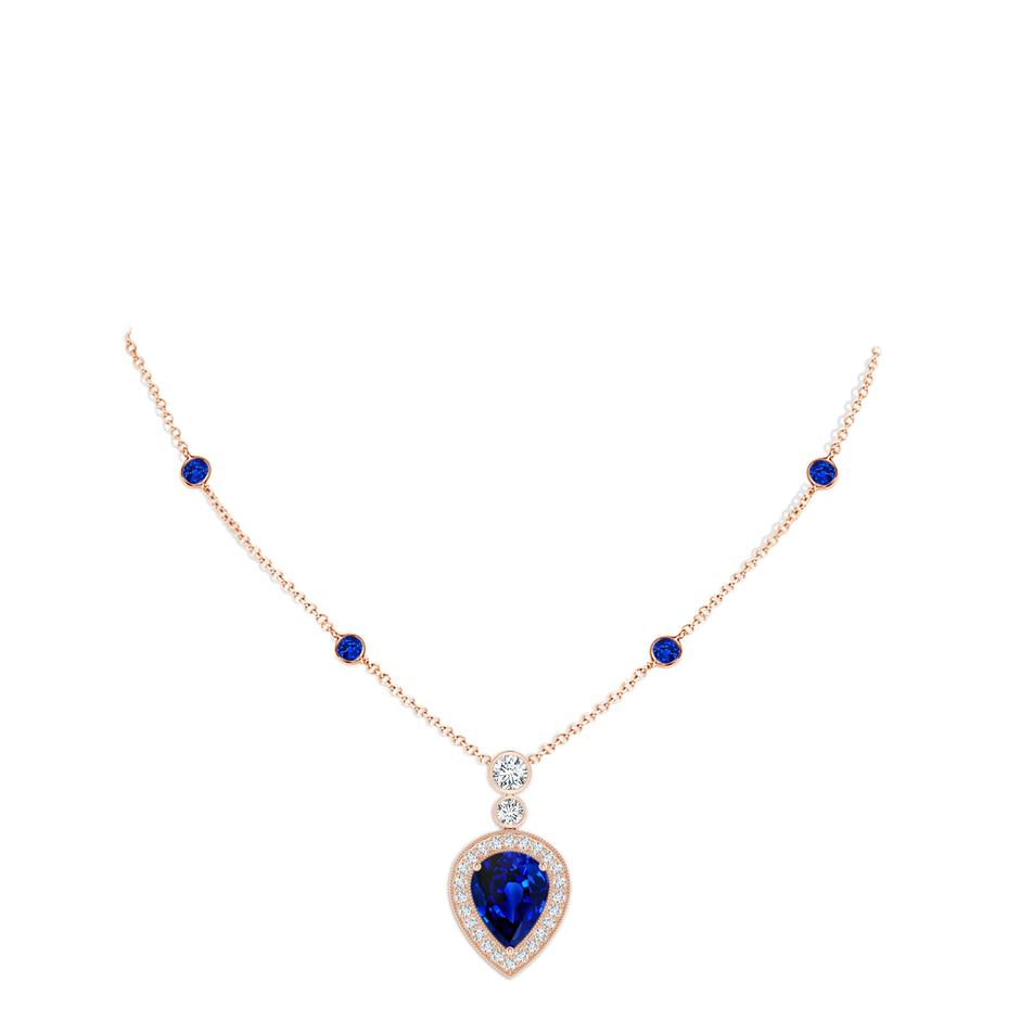 10x8mm Labgrown Lab-Grown Inverted Pear Blue Sapphire Necklace with Lab Diamonds in Rose Gold pen