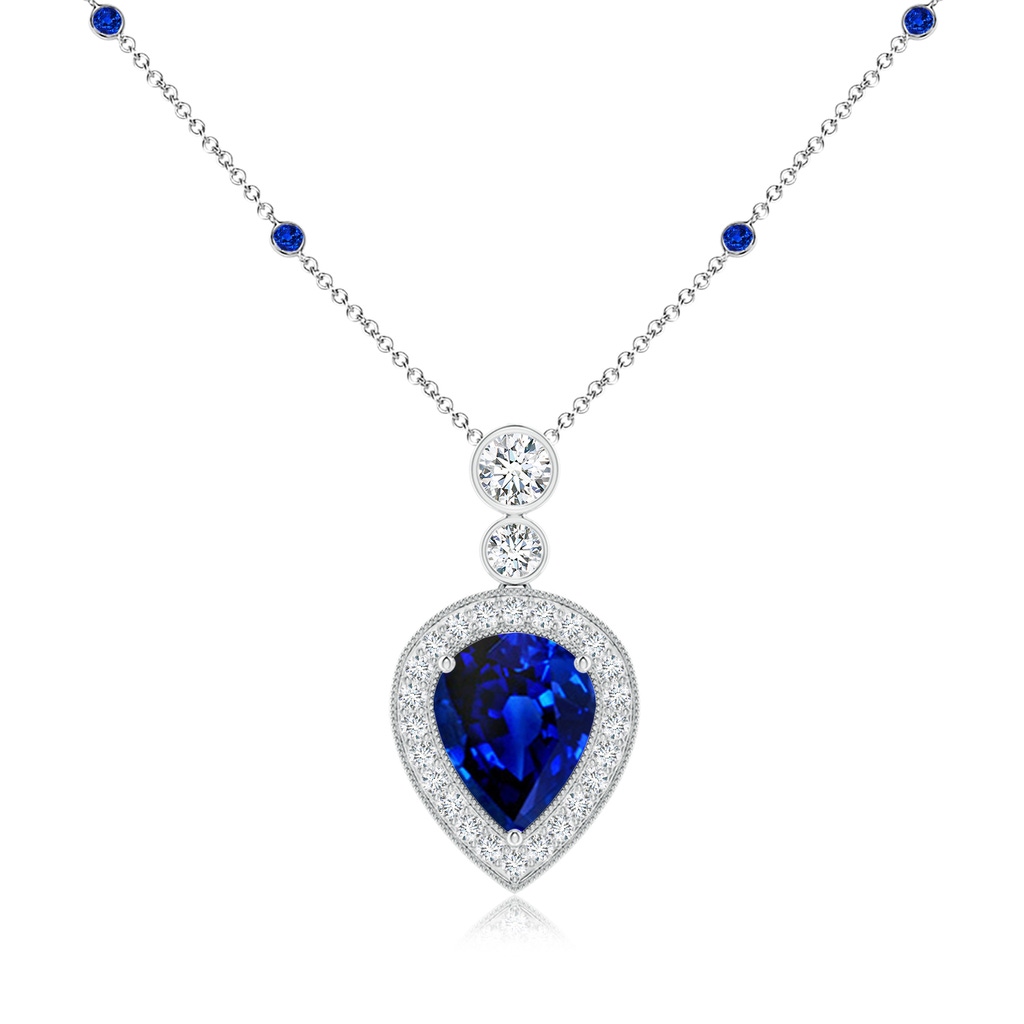 10x8mm Labgrown Lab-Grown Inverted Pear Blue Sapphire Necklace with Lab Diamonds in White Gold